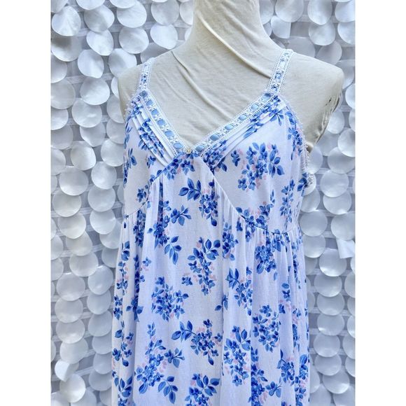 Eileen West Large Blue Floral KNIT Sleeveless Nightgown MAXI Modal NWOT - Picture 5 of 10